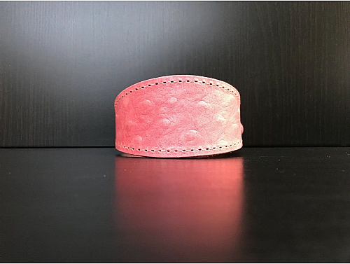 Lined Pink Ostrich Skin - Whippet Leather Collar - Size S